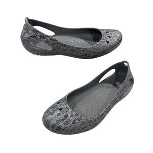 CROCS Kadee Gray Slip On Comfort Snake Print Ballet Flats Women's Size 9